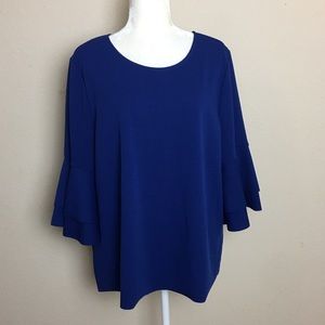 Lane Bryant Royal Blue Ruffle Bell Sleeve Blouse